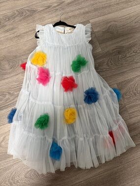 Powder Blue Tulle Dress with Multicolor Tulle Flowers